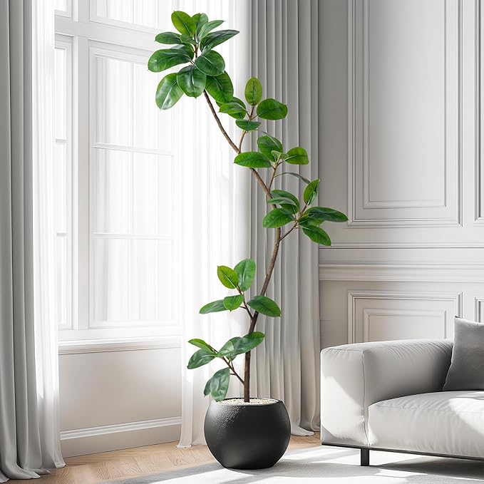 6.6ft Artificial Rubber Tree Faux Plants Indoor Faux Floor Artificial Trees Indoor,Fake Plant Fake Tropical Plants,Large Floor,Real Touch Rubber Tree for Home Decor