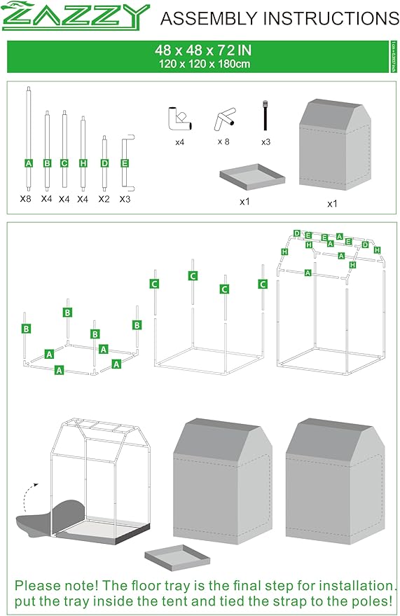 zazzy Grow Tent 48"x48"x72" Roof Cube Plant Grow Tents with Observation Window and Removable Floor Tray for Indoor Plant Growing Seedling 4x4