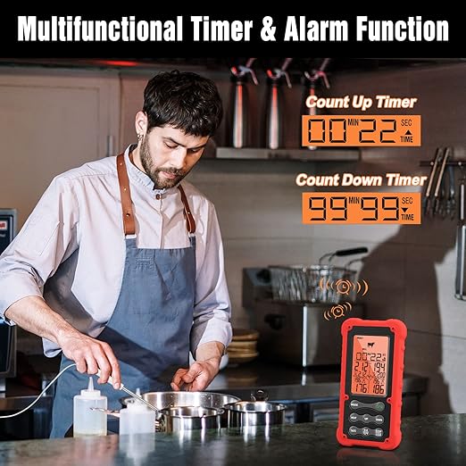 Digital Meat Thermometer - Cooking Food Oven BBQ Smoker Grill Thermometer for Grilling Smoking - Wireless Meat Thermometer with 4 Temperature Probes