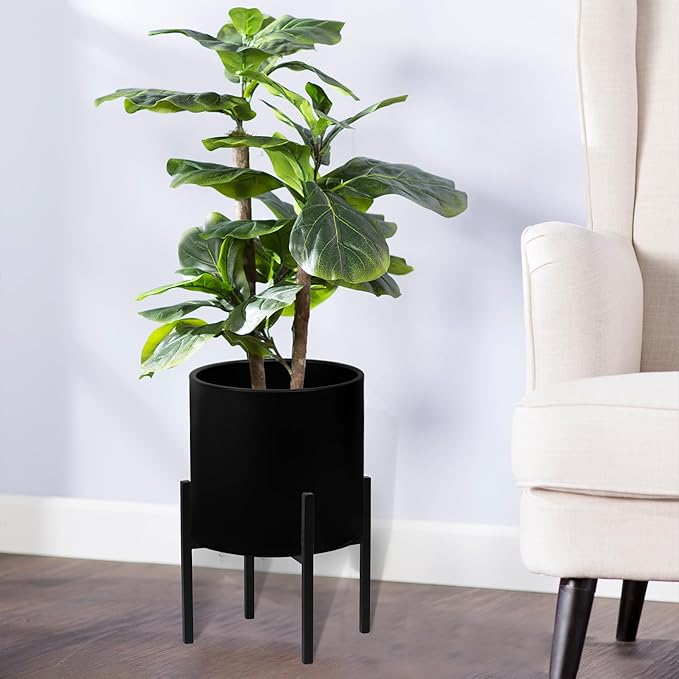 ARNIS Modern Plant Pots, Set of 2 Large Planters with Stand, Decorative Planters, Metal Pots with Drainage Holes for Living Room, Office, Garden or Balcony, 8.25 &10.5 Inch, Blcak