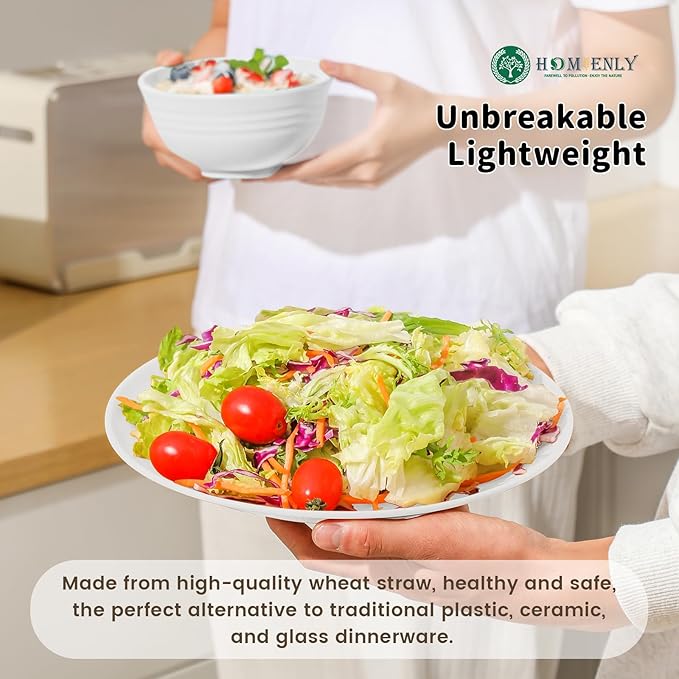Homienly Premium Wheat Straw Dinnerware Sets - 24 PCS Dinner Plates,Plates,Cereal Bowls,Drinking Cups,Lightweight & Unbreakable Dishes Sets for 6,Dishwasher & Microwave Safe for Home - White