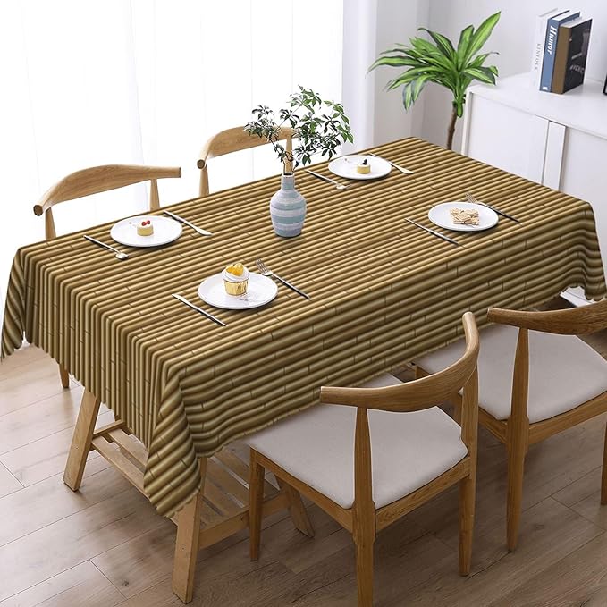 Bamboo Table Cloth for Dining Tables, Reusable Vintage Oriental Japanese Brown Bamboo Nature Print Tablecloths Decoration Asian Plant Rectangle Table Cover for Kitchen,Holiday,Party,54x72In