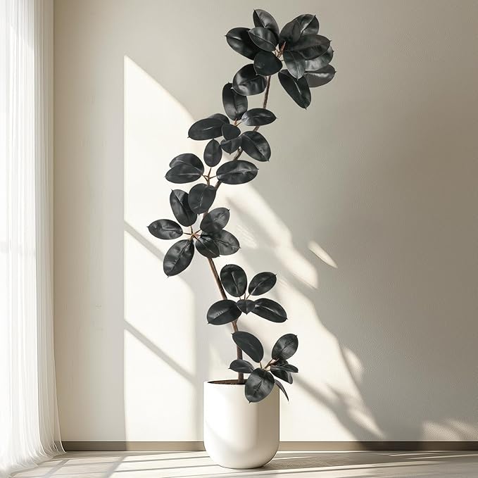 6.6ft Artificial Rubber Tree Faux Plants Indoor Faux Floor Artificial Trees Indoor,Fake Plant Fake Tropical Plants,Large Floor,Real Touch Rubber Tree for Home Decor