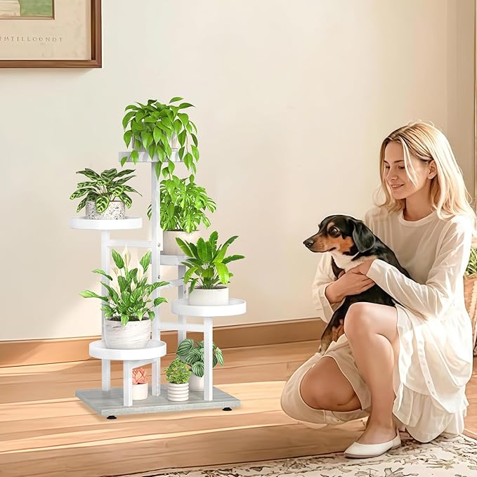 iDavosic.ly 5 Tier Plant Stand Indoor, Tiered Corner Flower Holder Shelf Outdoor, Metal Tall Orchid Display Rack for Patio Porch Garden Balcony Office Bedroom, White