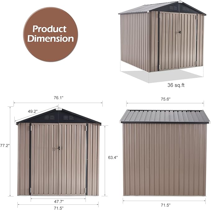 U-MAX 6x6 Storage Sheds & Outdoor Storage, Small Outdoor Storage Garden Outside Shed kit, Galvanized Metal Utility Shed for Backyard, Patio and Lawn