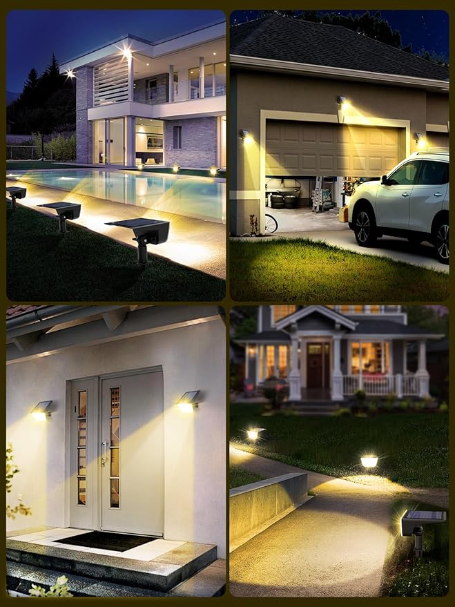 Solar Spot Lights Outdoor, Ultra Bright Solar Garden Lights Warm White, IP68 Waterproof Landscape Spotlights, 800LM 2700K for Yard Garden Wall Driveway, 4 Pack