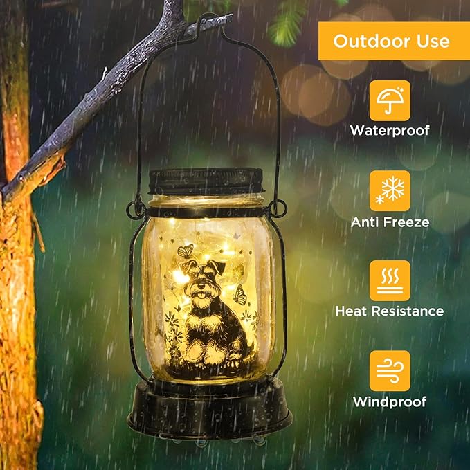 kyoryuger Schnauzer Gifts for Women/Men Schnauzer Solar Lanterns Dog Mom Birthday Dog Lovers Lantern Pet Loss Pet Memorial Lights Solar Garden Decoration for Yard, Patio,Backyard,Porch Torches