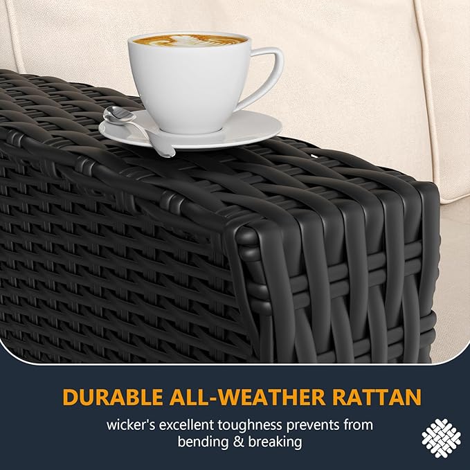 3 Pieces Outdoor Patio Furniture Set, Wicker Patio Sectional Set Conversation Wicker Swivel Chairs with Small Side Table