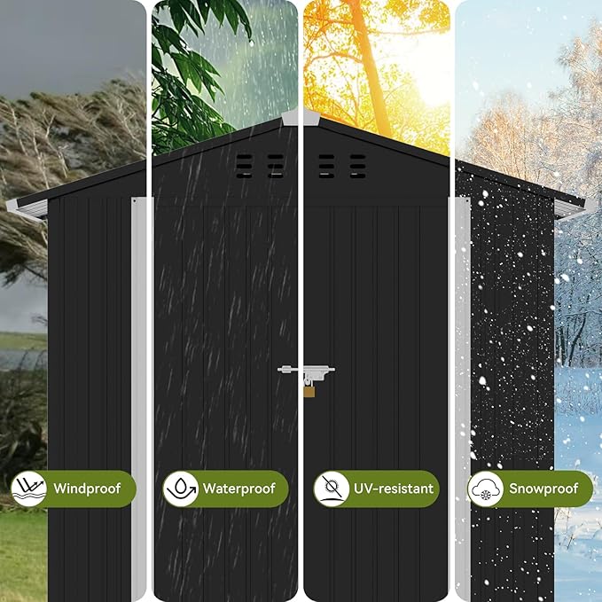 COMHOMA Shed Outdoor Storage Shed Metal,Lockable Doors Tool Sheds with Sloping Roof,Steel Garden Shed with Air Vent for Backyard,Patio,Lawn,Poolside (Dark Grey, 6x4)