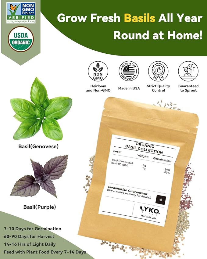 Hydroponics Seed Pod with Genovese Basil & Purple Basil, 8 Pods Complete Kit with Sponge, Basket, Dome, Label, Compatible with AeroGarden, Ahopegarden, GARDENCUBE, iDoo & MUFGA Indoor Smart Gardens