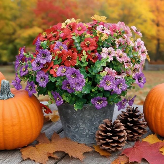 Artificial Flowers for Outdoors, 10 Bundles UV Resistant Artificial Outdoor Flowers, Not-Fading Silk Faux Flowers for Outdoor Planters for Home Garden Porch Decor, Mixedcolor