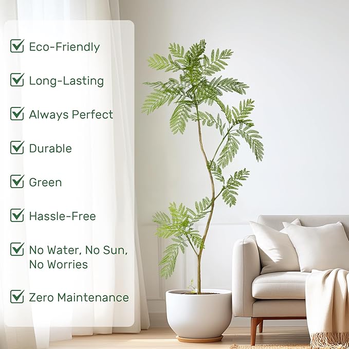 5.7FT Artificial Tree Fake Jacaranda Tree,Faux Tall Tree Lifelike Green Leaves Large Plants Indoor Fake Trees for Home Decor