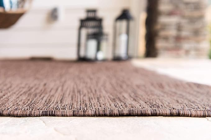 Unique Loom Collection Casual Transitional Solid Heathered Indoor/Outdoor Flatweave Area Rug (5' 3" x 8' Rectangle, Light Brown/Ivory)