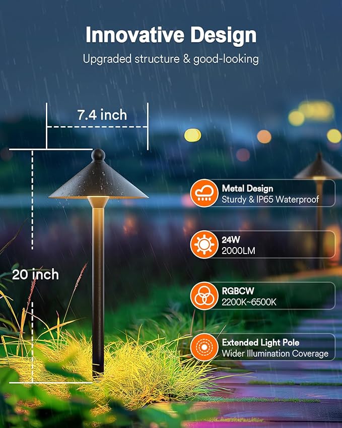 Lumary Smart Low Voltage Pathway Lights, 4 Pack Landscape Path Lights with RGBAI Color Changing, IP65 Waterproof Outdoor Lighting for Yard Driveway, App/Voice/Remote Control, Black