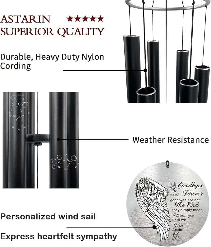 Personalized 36" Bereavement Wind Chimes for Outside, Memorial Gift in Remembrance of a Loved One, Sympathy Gift for Loss of Mother Father Husband, Garden Patio Decor