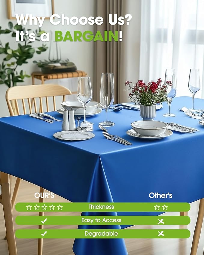 Pureegg Plastic Table Cloth Disposable 8 Pack, 54 x 108 Inch Table Cloths, Graduation Decorations Class of 2025, Graduation Party Tablecloths, Rectangle, Plastic Cover, Leakproof & Sturdy, Blue