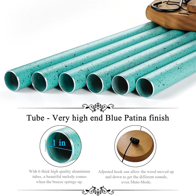Large Wind Chimes for Outside Deep Tone, Big Wind Chime with Turquoise Finish Outdoor Clearance for Garden,Yard,Patio Decor (Blue Patina, Large, 42)