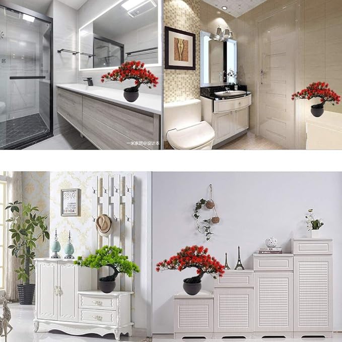 Artificial Bonsai Tree Miniature Artificial Plants Potted Japanese Zen Tree 33 cm in Width Artificial House Plants Juniper Bonsai Fake Plant Greenery for Home Office Decor Desktop Display