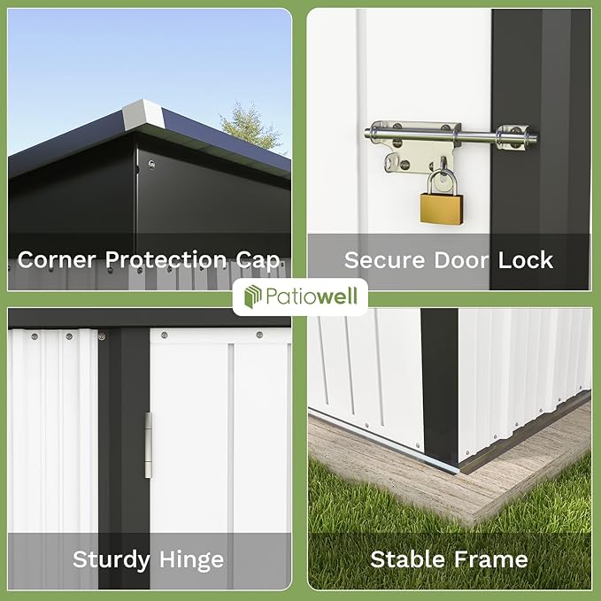 Patiowell 5x3 FT Outdoor Storage Shed, Garden Tool Shed with Sloping Roof and Lockable Door, Metal Shed for Backyard Garden Patio Lawn, White