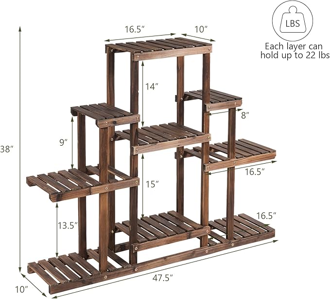 COSTWAY 6-Tier Multifunctional Wood Flower Stand, Shelf Holder for Multiple Plants, Freestanding Plant Rack for Garden, Patio, Balcony, Living Room, Indoor, Outdoor