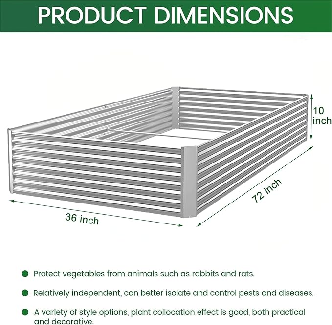 4 Pack 6x3FT Galvanized Raised Garden Bed Outdoor,Metal Garden Bed for Vegetables,Steel Raised Beds for Gardening,Above Ground Garden Box for Flower