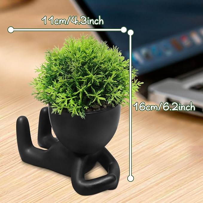 Zerzsy Bathroom Shelf Decor Accent Women Cute Cubicle Accessories Artificial Plants Pot Head Cute Human Shape Desk Decoration Office Décor for Women, Bathroom Office Plants- Set of 1