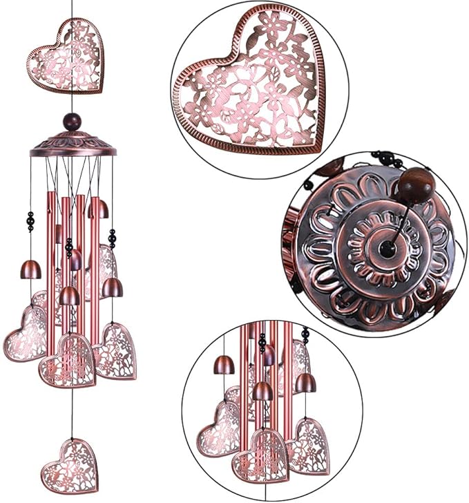 Garden Loving Heart Wind Chimes Outdoor Indoor Decor, Hand-Made Heart Musical Wind Chime, Mobile Wind Catcher Romantic Wind-Bell for for Home, Mom Gifts, Balcony, Festival, Tree, Garden Decoration