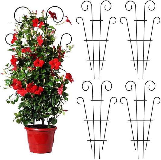 4 Pack 32'' Trellis for Potted Plants, Metal Garden Trellis for Climbing Plants Outdoor, Indoor Plant Trellis Black Coated Flower Pot Trellis for Climbing Plants Houseplants Vine Ivy