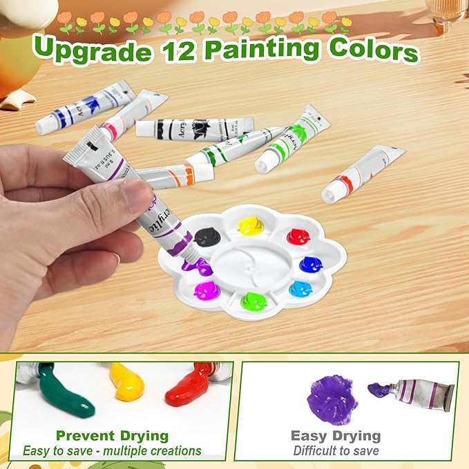 4 Pcs Kids Plant Growing Kit | Kids Gardening Set Crafts for Girls 8-12 | Kid Crafts Ages 4-8, Flower Making Art Kit for Kid 6-9, Plant Growing Set with 4 Zinc Pots, 12 Colors 9ml Paints Girl Gift