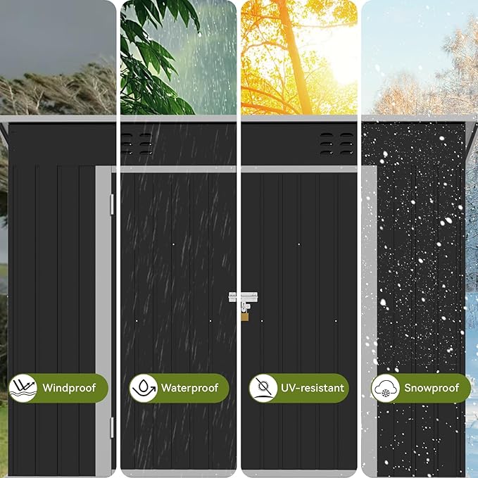 COMHOMA Shed Outdoor Storage Shed Metal,Lockable Doors Tool Sheds with Sloping Roof,Steel Garden Shed with Air Vent for Backyard,Patio,Lawn,Poolside (Grey, 8'*4')