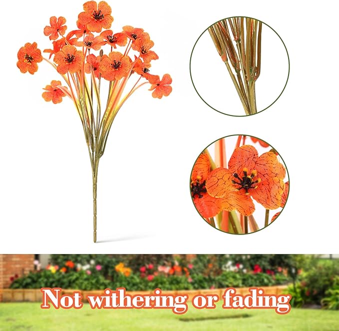 22Bunches of Outdoor Artificial Flowers, UV Resistant Fake Flowers Artificial Silk Flowers with Plastic Plants for Indoor Outdoor Front Porch Hanging Planter Decoration (22, Light autumn orange)