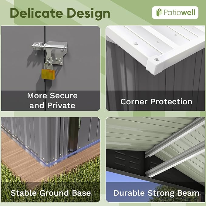 Patiowell 6x4 FT Outdoor Storage Shed, Water-Resistance Metal Outdoor Sheds with Vents & Lock, Garden Shed of Galvanized Steel for Lawn, Patio, Backyard Garden Tools, Bikes, Green