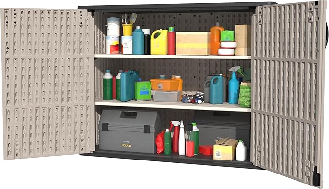 Patiowell 26 cu.ft Plastic Outdoor Storage Shed, Lockable Waterproof Resin Outdoor Storage Cabinet Tool Shed for Garden Tools, Garbage Cans, Pool Supplies, Beige(Not Include Shelves)