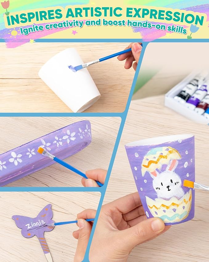 RGBDOT Kids Gardening Set Paint and Plant Stoneware Flower Growing Kit with 6 Pots and Gardening Tools Arts and Crafts for Kids Ages 8-12 Best Children’s Day Gift for Girls Boys Ages 5 6 7 8 9 10