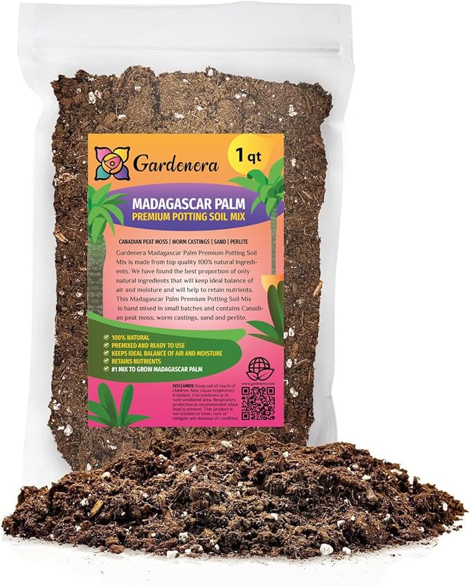Gardenera Premium Madagascar Palm Potting Mix - Crafted for Thriving Growth and Unique Elegance - 1 Quart