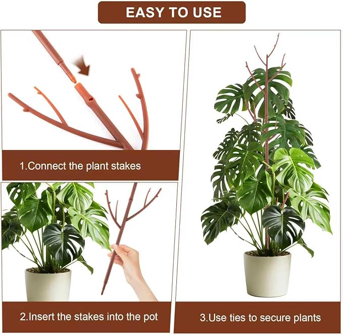 6 Pack Stackable Monstera Plant Support, Plant Stakes for Indoor and Outdoor Plants Use, Garden Stakes for Climbing and Potted Plants, Pothos, Philodendron, Brown
