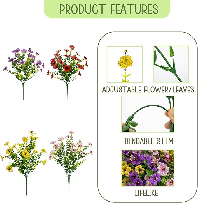 Artificial Flowers for Outdoors, 10 Bundles UV Resistant Artificial Outdoor Flowers, Not-Fading Silk Faux Flowers for Outdoor Planters for Spring Summer Home Garden Porch Decor, Mixedcolor