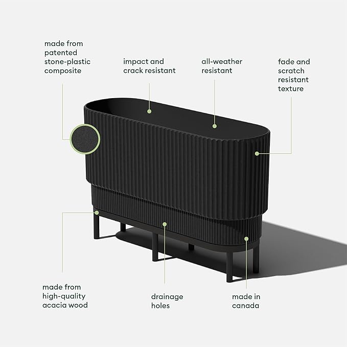 Veradek Demi Series Raised Long Planter for Indoor/Outdoor Use | Made from Plastic & Stone w/Wooden Stand | Modern Patio Décor for Flowers/Shrubs