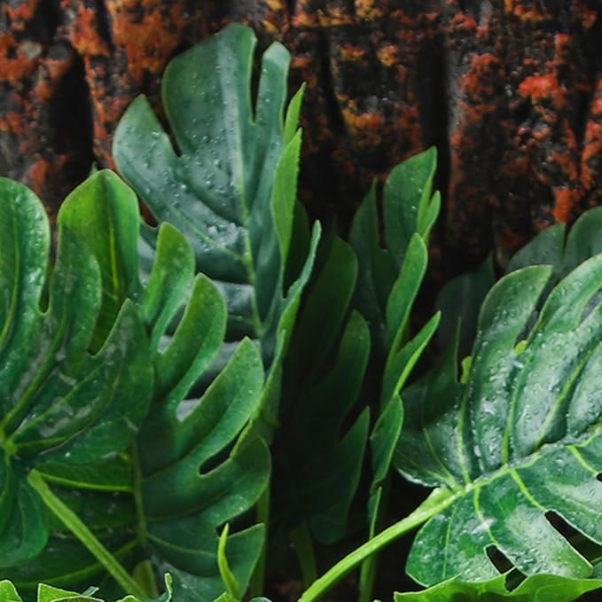IBWell Reptile Plants - Tortoise Habitat Accessories, Artificial Spider Plant for Gecko, Ball Python, Terrarium Decor - Monstera