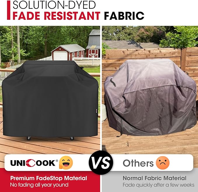 Unicook Grill Cover 65 Inch for Outdoor Grill, Heavy Duty Waterproof BBQ Cover with Side Handles and Air Vents, Weather Resistant, Compatible with Weber Charbroil Nexgrill Kenmore Gas BBQs, Black
