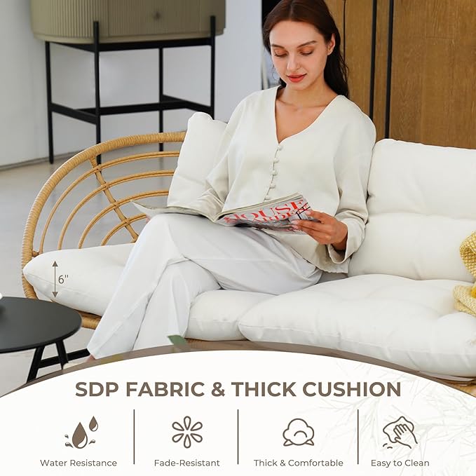 Grand patio 5-Piece Boho Outdoor Furniture Set, Wicker Sofa Set with Beige Thick Cushions and 2 Coffee Tables, Conversation Set for Backyard,Balcony,Poolside