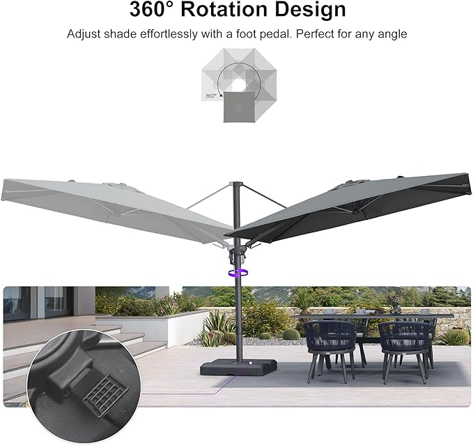 PURPLE LEAF 10' X 6.5' Swivel Outdoor Patio Aluminum Umbrella with Base Left-right Tilting Cantilever Offset Umbrella with UV Resistant Heavy Duty Fabric for Deck Pool Patio Backyard, Graphite Grey