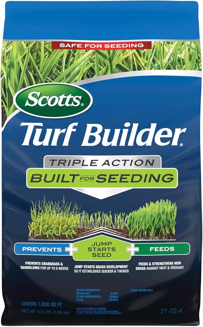 Scotts Turf Builder Triple Action Built For Seeding - Weed Preventer and Fertilizer for New Lawns, 1,000 sq. ft., 4.3 lbs.