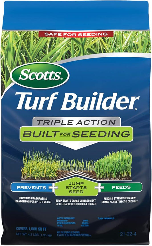 Scotts Turf Builder Triple Action Built For Seeding - Weed Preventer and Fertilizer for New Lawns, 1,000 sq. ft., 4.3 lbs.