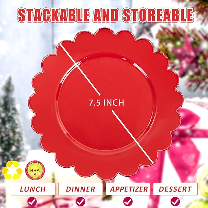 SUT 72Pcs Red Plastic Plates-7.5inch Red Dessert Plates, Red Disposable Plates, Disposable Plates,Fancy Plastic Plates, Heavy Duty Plastic Plates for Wedding & Parties