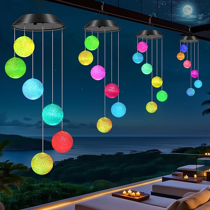 Ball Solar Wind Chimes Color Changing Lights Outdoor, Best Gifts for Mom Grandma Women Wife Aunt Daughter Sister, Unique Mobile Wind Chime, Gardening Yard Decorations