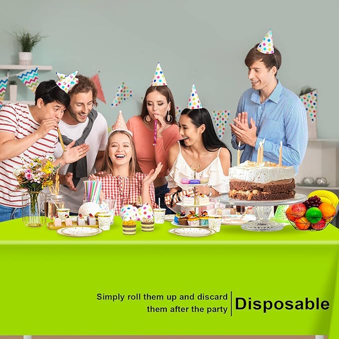 2 Pack Lime Green Christmas Tablecloth, Rectangular Plastic Table Cloths for Parties Disposable, 54x108 in Waterproof Tablecloth for Birthday Party Baby Shower Picnic Valentines