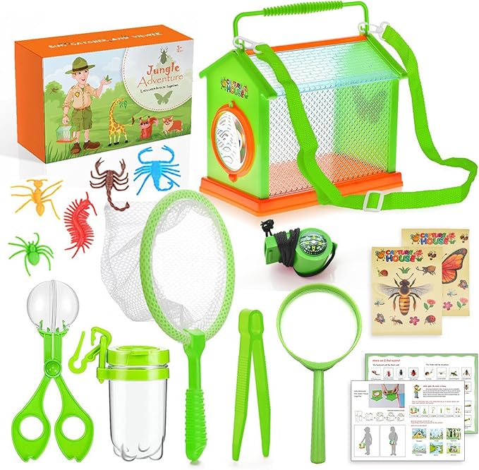 Bug Catcher for Kids - Outdoor Insect Exploration Kit with Butterfly Net, Insect Box, and Bug Tools - Safe and Educational STEM Toy for Boys and Girls 3 4 5 6 7 8 Year Old