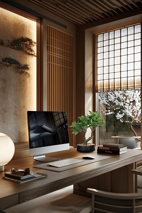 Artificial Bonsai Tree, Small Bay Laurel Bonsai Tree 13" Indoor Bonsai Tree Fake Potted Plant Decorative Fake Desk Plant Decor with Ceramic Pot for Home Office Living Room Bedroom Bathroom Table Shelf