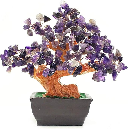 Feng Shui Quartz Crystal Money Tree Bonsai Style Decoration for Luck and Wealth (Purple)